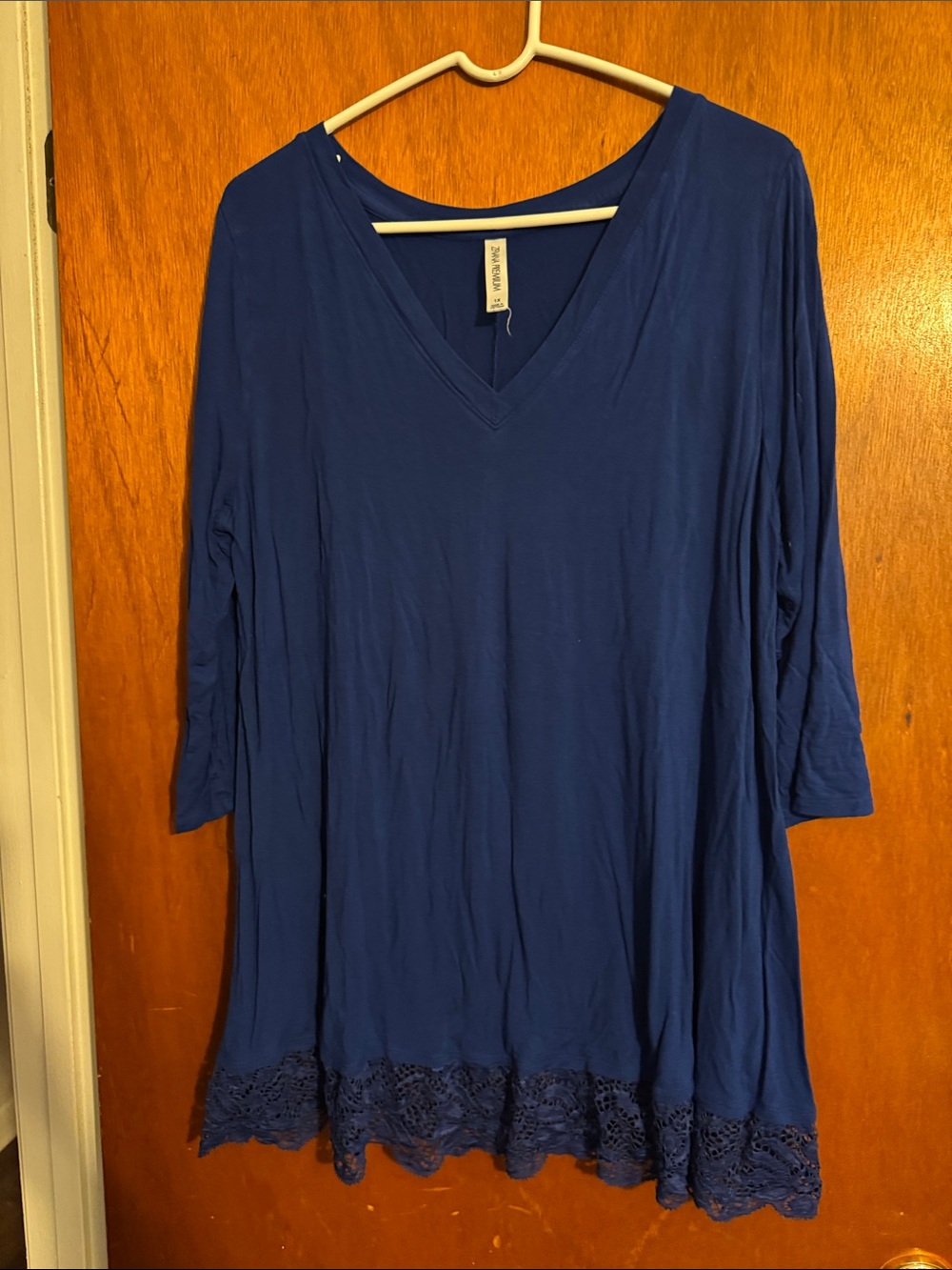 Zenana Outfitters Deep Royal Blue V-Neck Tunic with Lace Trim